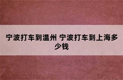 宁波打车到温州 宁波打车到上海多少钱